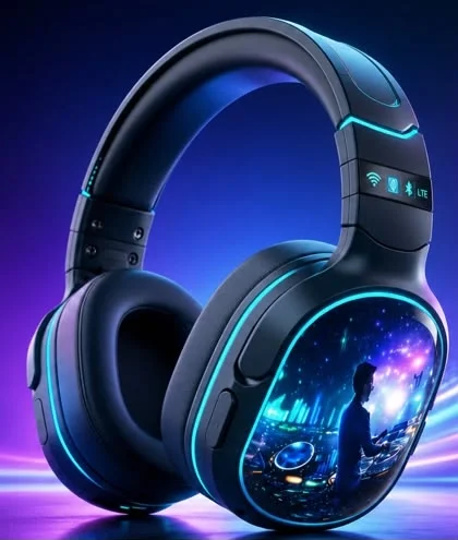 vBEATS Pro black wireless headphones with blue LED accents