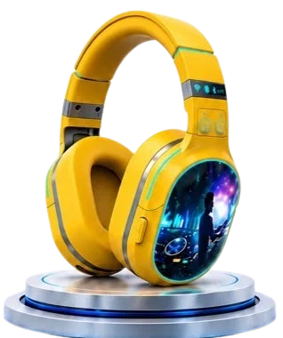 vBEATS Pro Max yellow wireless headphones with LED accents