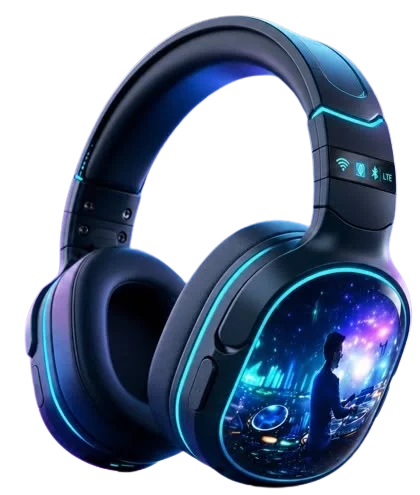 vBEATS Pro black wireless headphones with blue LED accents